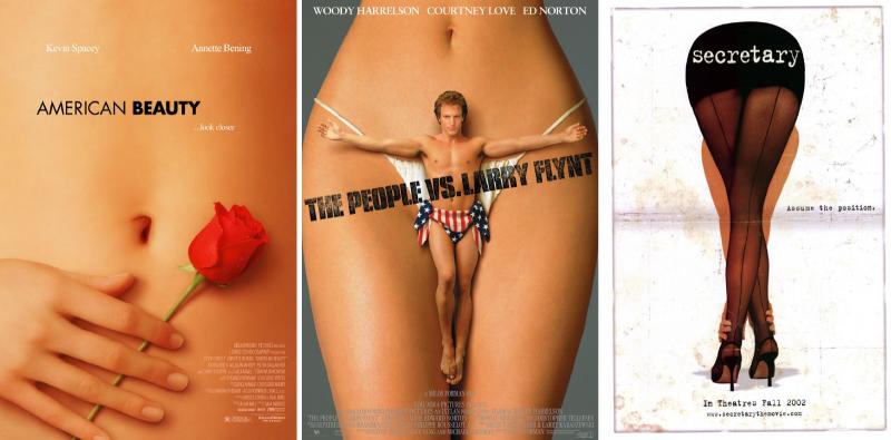 Sam Mendes's American Beauty (1999), Milos Forman's The People vs. Larry Flynt (1996), Steven Shainberg's Secretary (2002)